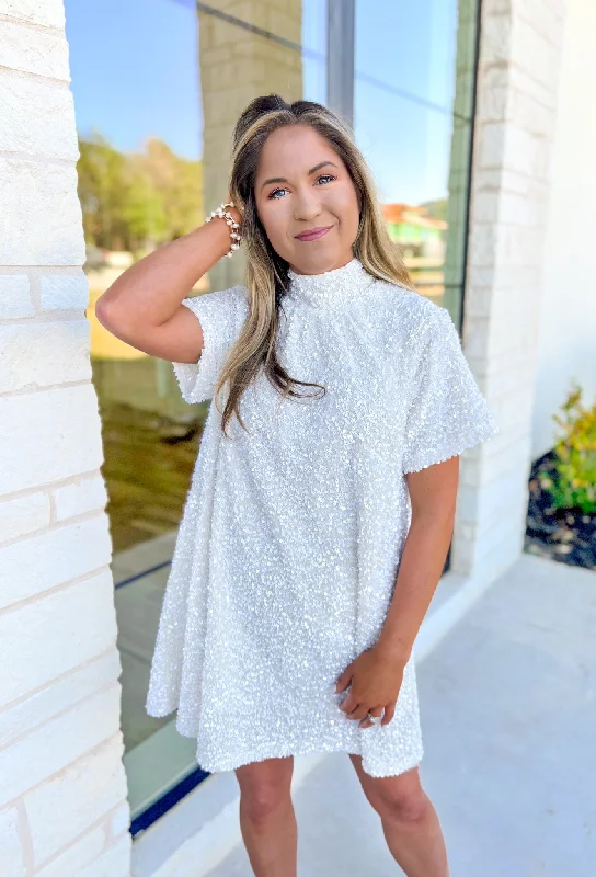 Chic Cityscape Sequin Dress Tunics Short Trendy