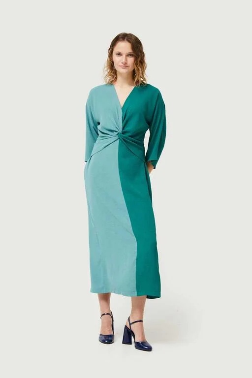 Color Block Long Dress - Green Maxi Flowy Bohemian