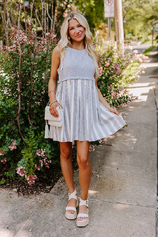 Cute Smile Stripe Mini Dress in Grey Tunics Sophisticated sleek