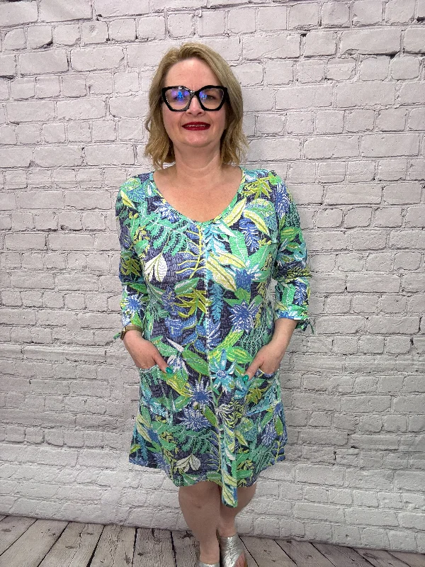 Escape by Habitat Printed 3/4 Sleeve Dress E80112-Marina Tunics Party sparkling