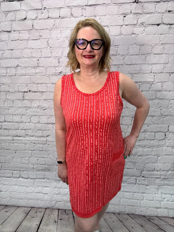 Escape by Habitat Striped Tank Dress E82517-Red A-Line Day Work