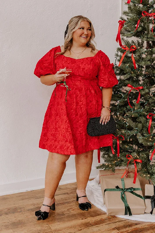 Holiday Happiness Jacquard Mini Dress in Red Curves Tunics Distressed trendy