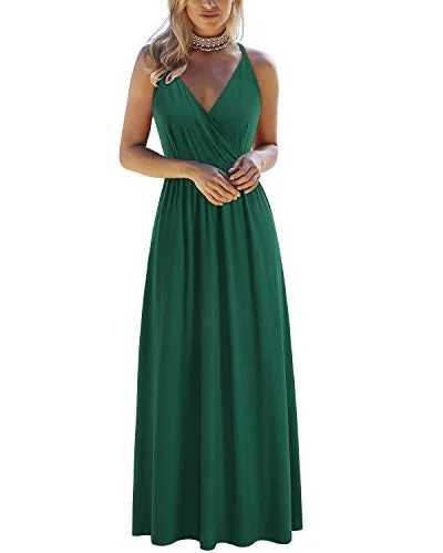OUGES Womens Summer Casual Deep V Neck Sleeveless Floral Adjustable Spaghetti Strap Beach Maxi Long Dress with Pockets Tunics Bridal satin OUGES Womens Summer Casual Deep V Neck Sleeveless Floral Adjustable Spaghetti Strap Beach Maxi Long Dress with Pockets Tunics Bridal satin