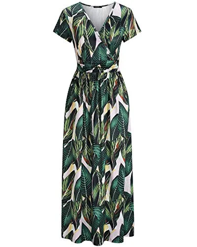 OUGES Women's Summer Casual V Neck Short/Long Sleeve Floral Pattern Wrap Ladies Maxi Long Dress with Pockets Tunics Occasion special OUGES Women's Summer Casual V Neck Short/Long Sleeve Floral Pattern Wrap Ladies Maxi Long Dress with Pockets Tunics Occasion special