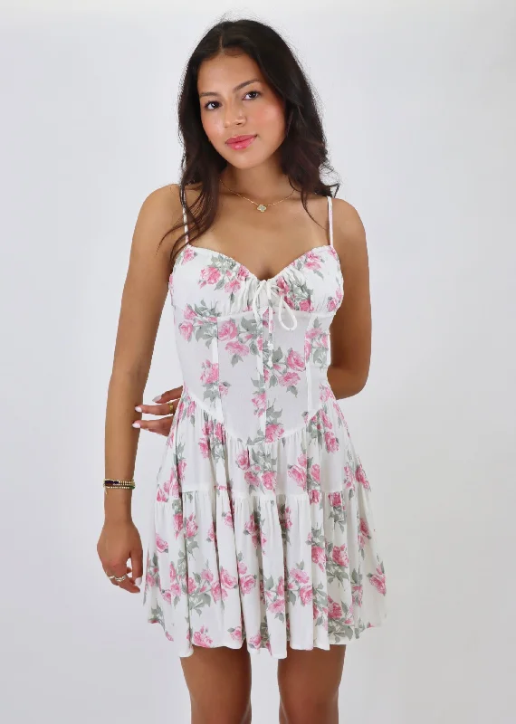 Painted Roses Mini Dress ★ Ivory Floral Tunics Print Colorful