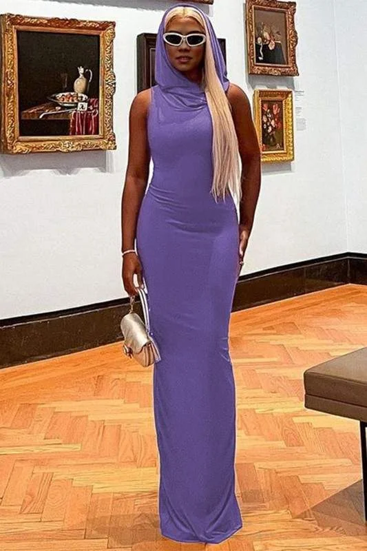 SLEEVELESS HOODIE LONG DRESS Tunics Trendy modern