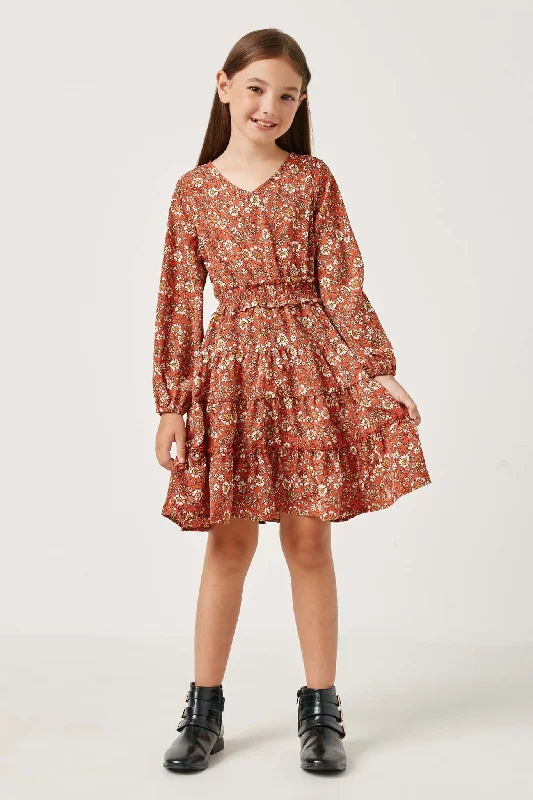 Smocked Waist Ruffled Tiered V Neck Dress Tunics Ceremony elegant