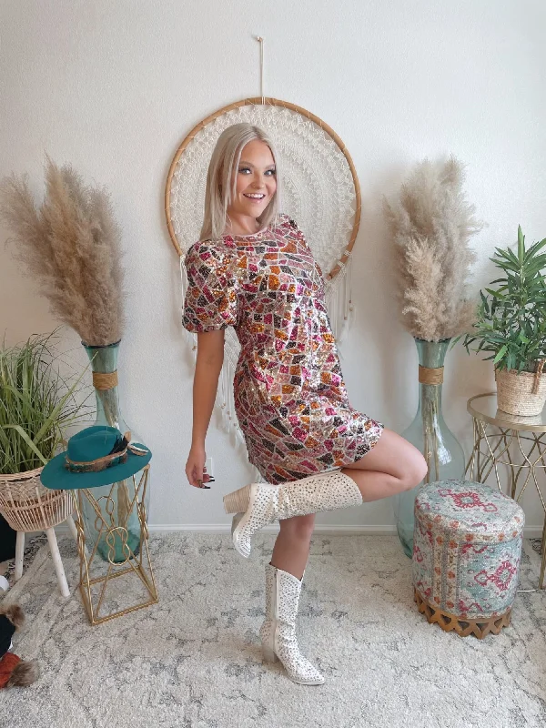 Sparkle On Sequin Mini Dress Tunics Yoga stretchy