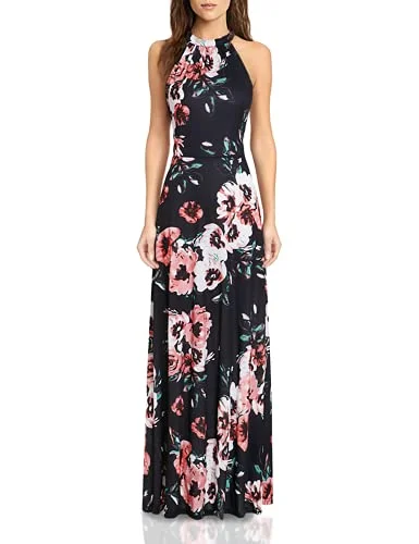 STYLEWORD Women's Floral Print Sleeveless Off Shoulder Elegant Summer Dress Ladies Halter Neck Maxi Long Dress Tunics Exclusive limited