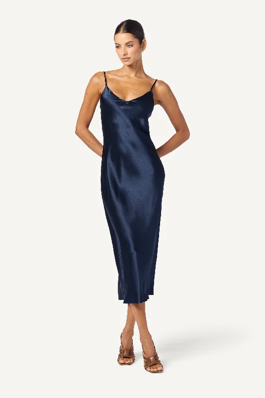 TAYLOR MIDI SILK SLIP DRESS | MIDNIGHT NAVY Bodycon Club Sequined