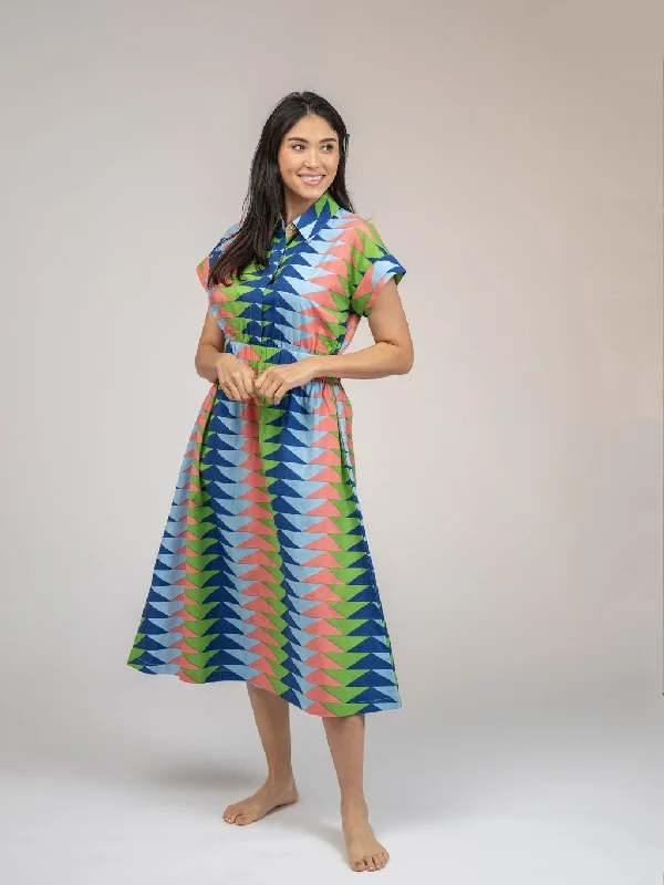 The Lisa Dress | Tropical Blockprint Bagru Triangle Tunics Cozy comfortable
