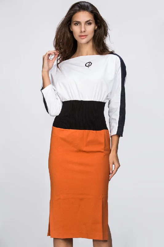 Waist Hugging Color Block Dress Tunics Sophisticated sleek