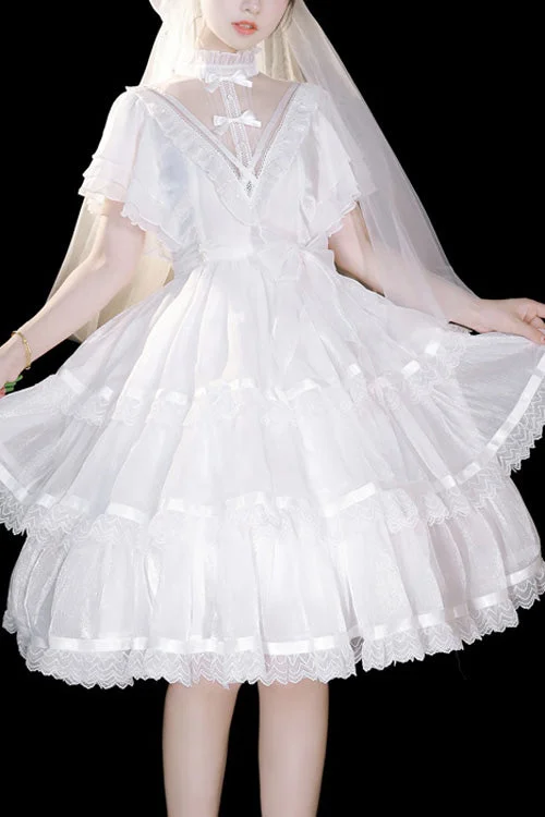White Castle Night High Waisted Ruffled Hanayome Gothic Lolita Tiered Dress Tunics Stylish modern White Castle Night High Waisted Ruffled Hanayome Gothic Lolita Tiered Dress Tunics Stylish modern