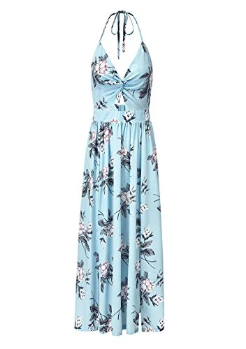 YMING Women Halter Neck Deep V Neck Dress Sexy Elegant Floral Print Dress Summer Split Vocation Beach Long Dress Tunics Yoga stretchy YMING Women Halter Neck Deep V Neck Dress Sexy Elegant Floral Print Dress Summer Split Vocation Beach Long Dress Tunics Yoga stretchy