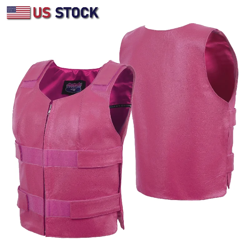 HOT PINK HL14945HOT PINK Women hot pink bullet proof style leather Vest women biker club