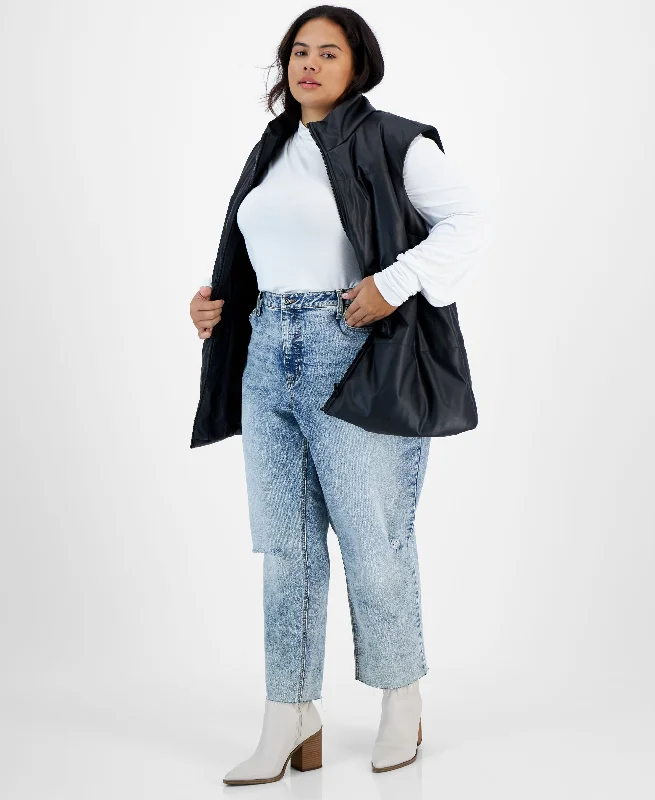 Now This Trendy Plus Size Faux Leather Puffer Vest