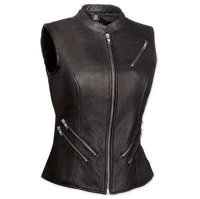 WOMEN'S MOTORCYCLE RIDER 7POCKET LEATHER VEST W/5 OUTSIDE POCKETS & 2GUN POCKETS