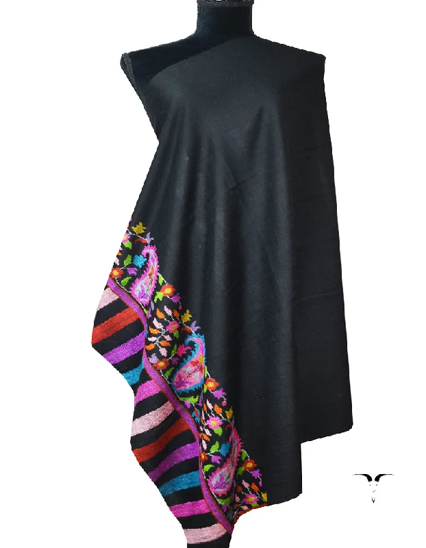 Black kani border pashmina shawl 7901 Fashionable Wool Blend Shawl