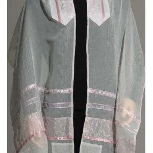 Designer Pink Organza Women's Tallit / Prayer Shawl set of 3 Made in Israel By ERETZ Judaica Cozy Knit Shawl Scarf Designer Pink Organza Women's Tallit / Prayer Shawl set of 3 Made in Israel By ERETZ Judaica Cozy Knit Shawl Scarf