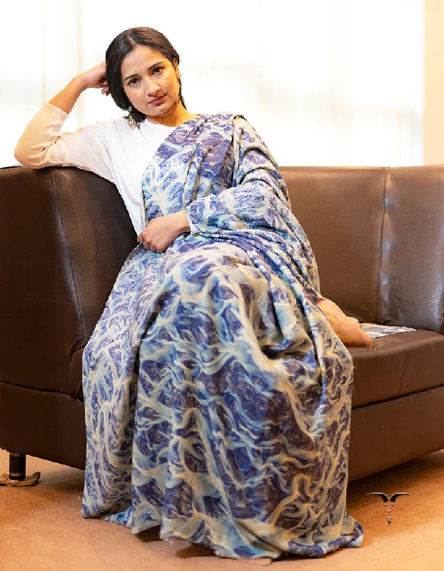 Digital Pashmina Shawl In Hues Of White & Blue 5583 Trendy Floral Print Shawl