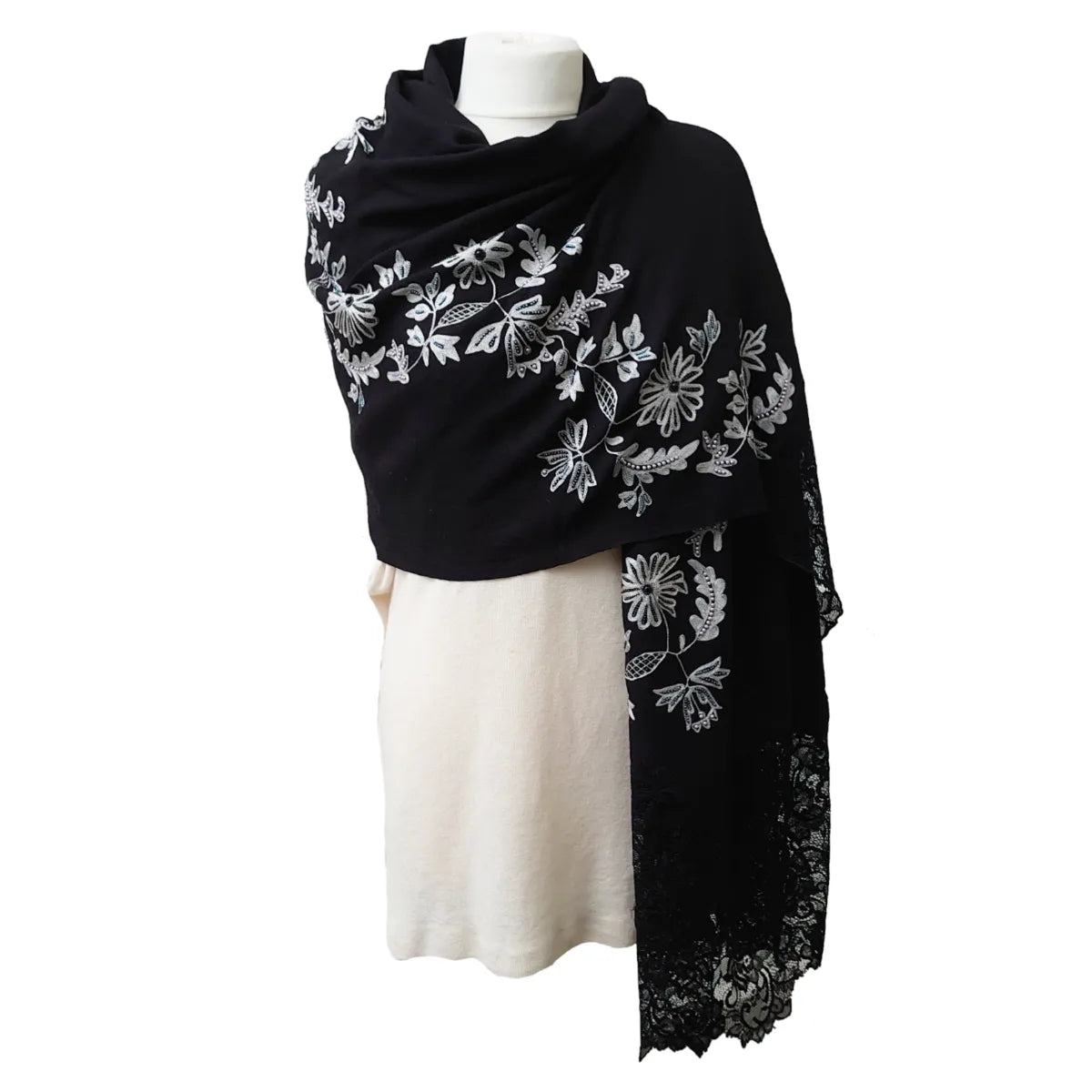 Embroidered Pashmina Shawl Cozy Wool Shawl Poncho