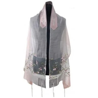Floral Embroidery Light Rose Grey Tones Silk Tallit Tallis Prayer Shawl Set Hand Made By Ronit Gur Soft Faux Fur Shawl Floral Embroidery Light Rose Grey Tones Silk Tallit Tallis Prayer Shawl Set Hand Made By Ronit Gur Soft Faux Fur Shawl