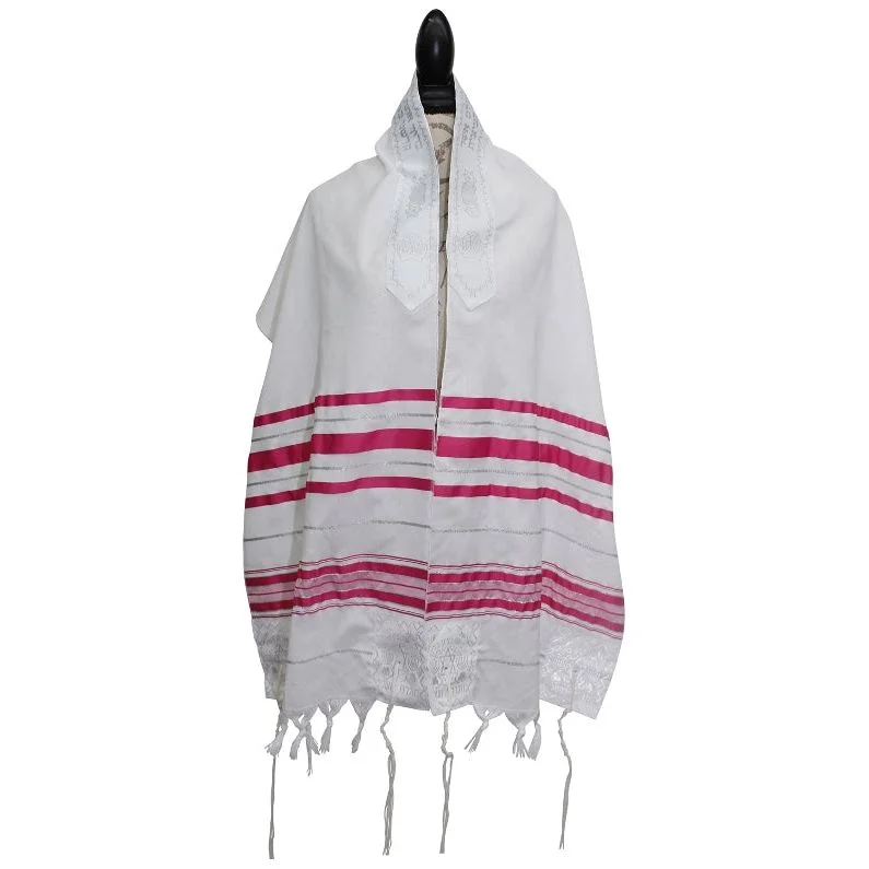 Fuchsia & Silver Women's Tallit / Prayer Shawl Acrylic Available in sizes 18"x 72" and 24" x 72" Soft Knit Shawl Poncho