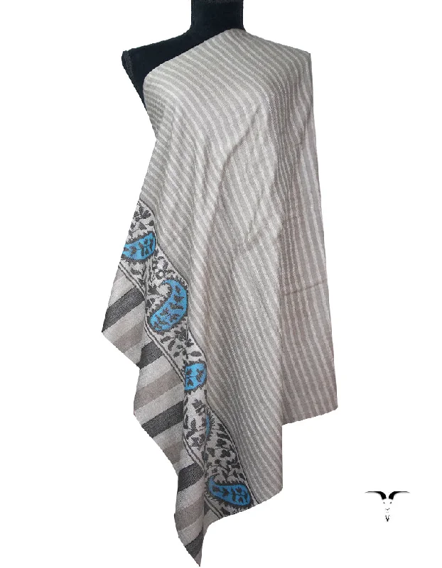 gray striped kani paldaar pashmina shawl 8885 Elegant Silk Shawl Scarf