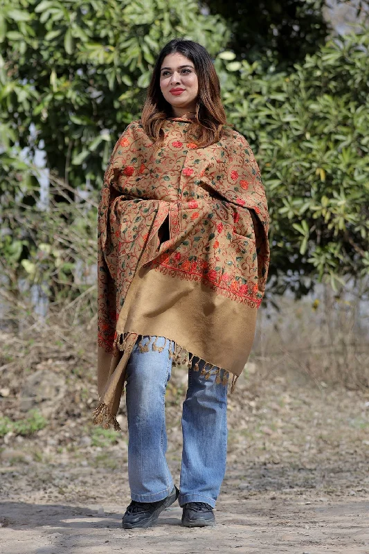 Beige Color Aari Work Embroidered Shawl Enriched With Running Jaal Pattern Trendy Knitted Shawl Wrap Beige Color Aari Work Embroidered Shawl Enriched With Running Jaal Pattern Trendy Knitted Shawl Wrap