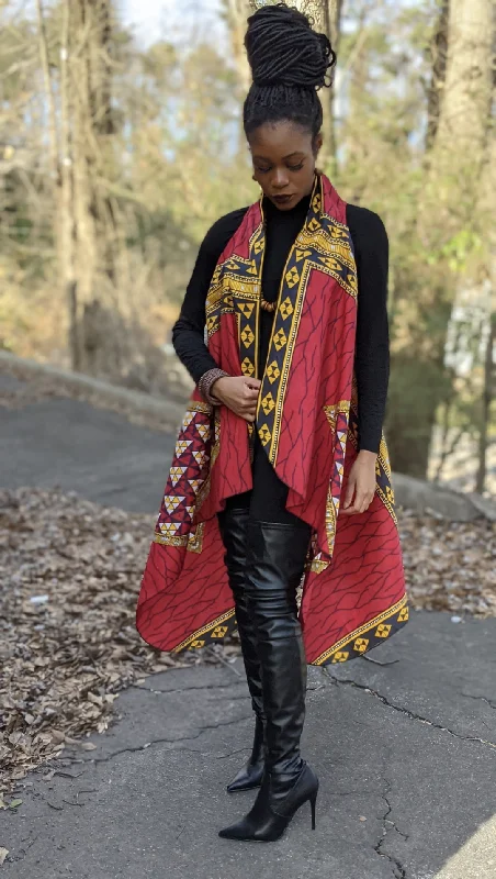Mobolade Red Diamond African Print Shawl Vest-DPSH2687 Casual Cotton Shawl