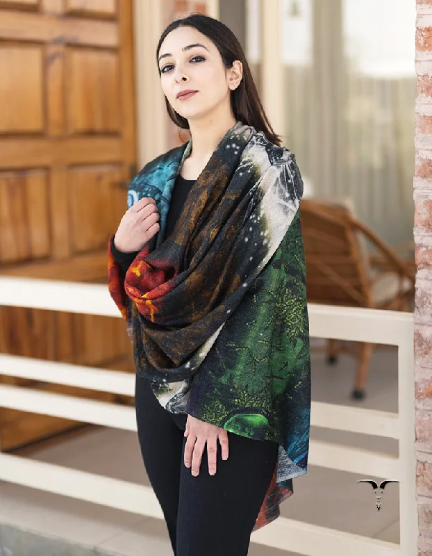 Multicoloured Digital Print Pashmina Shawl 5578 Trendy Crochet Shawl Scarf