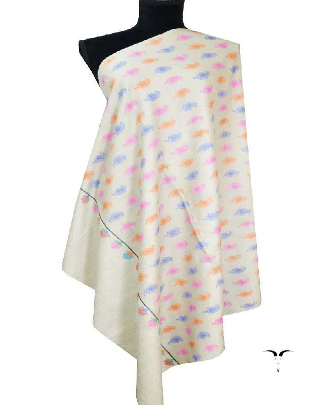 off white kani pashmina shawl 8144 Comfortable Embroidered Shawl