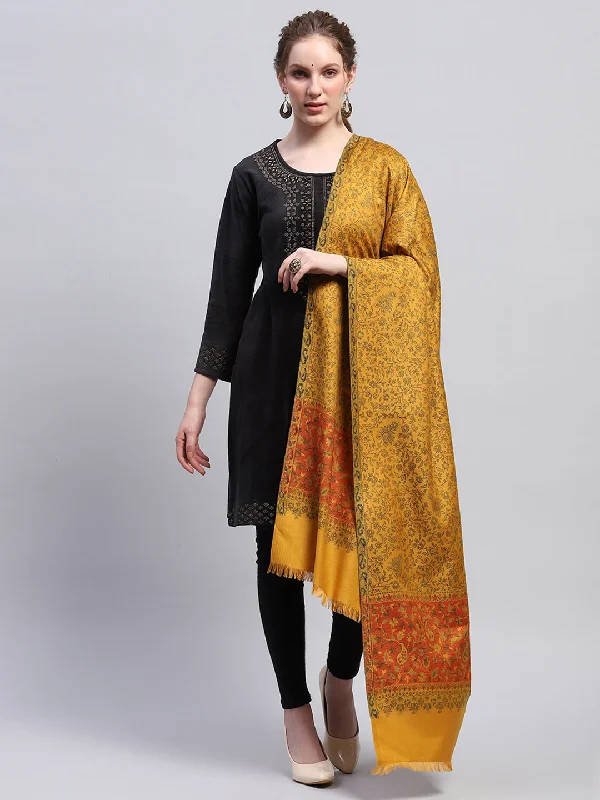 Women Mustard Self Design Shawl Soft Cotton Shawl Cape