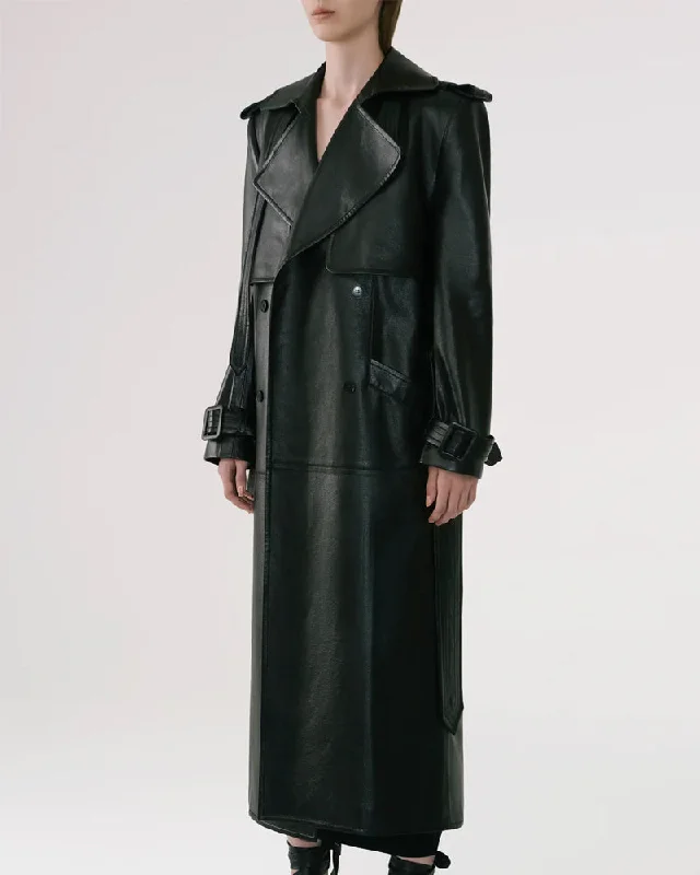 Black Sheepskin Duster Leather Trench Coat Trench Wool Cashmere