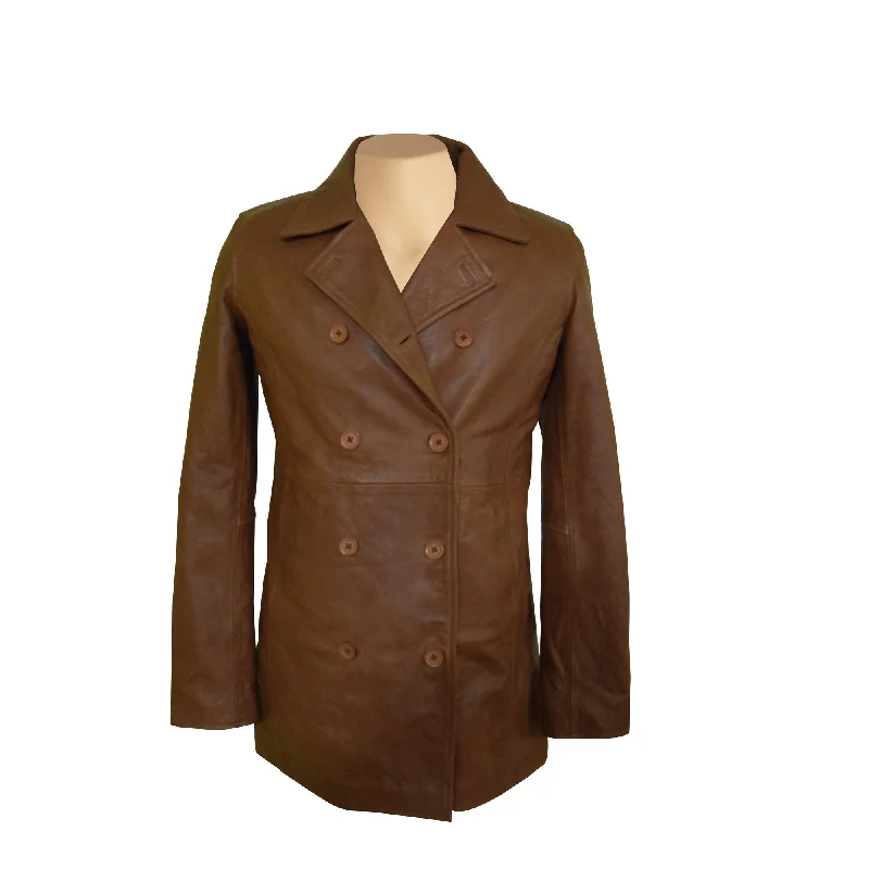 Corrina’s Camel Leather Peacoat Blouse Shirt Tunic