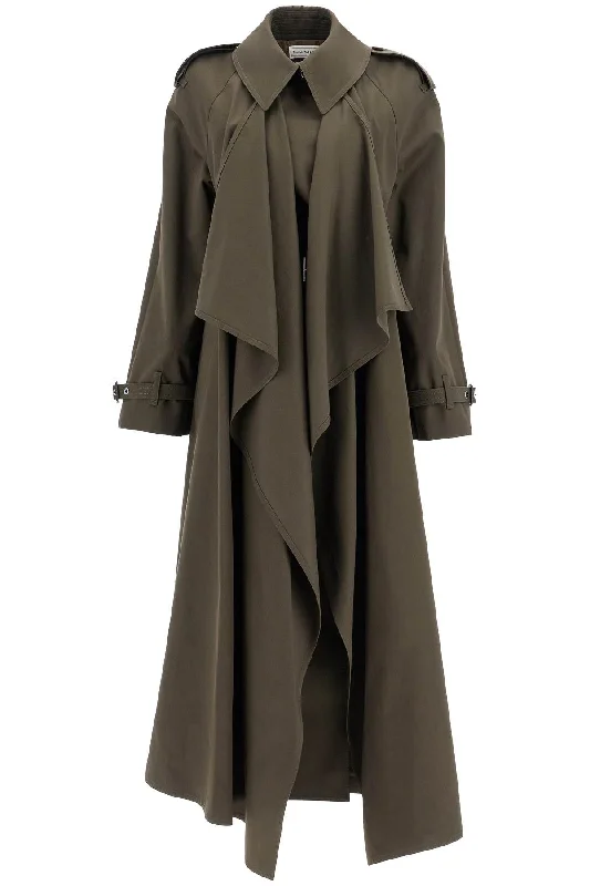 Double-breasted Trench Coat With Draped Stole Shawl Scarf