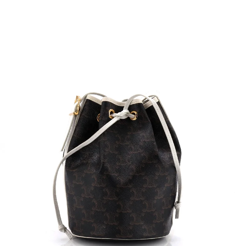 Drawstring Bucket Bag Triomphe Coated Canvas Small Elasticated Drawstring Belted