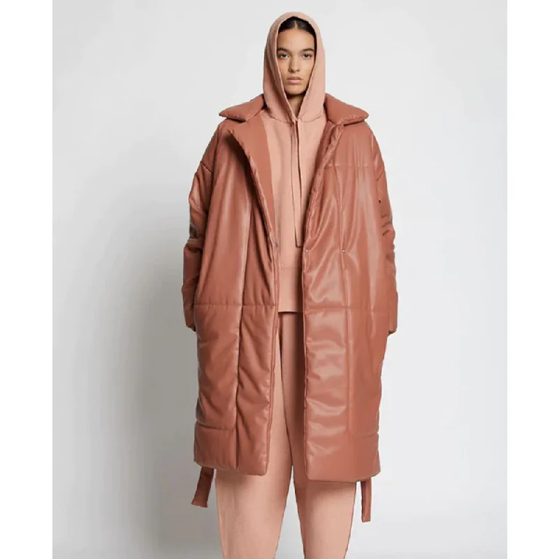 Faux Puffer Leather Trench Coat For Women Lapel Coat Peter Pan Collar Coat Cowl Neck Coat Faux Puffer Leather Trench Coat For Women Lapel Coat Peter Pan Collar Coat Cowl Neck Coat