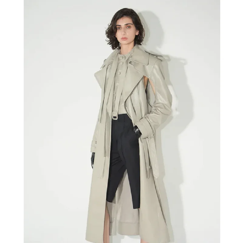 New Off White Sheepskin Double Breasted Duster Leather Trench Coat Tweed Herringbone Houndstooth New Off White Sheepskin Double Breasted Duster Leather Trench Coat Tweed Herringbone Houndstooth