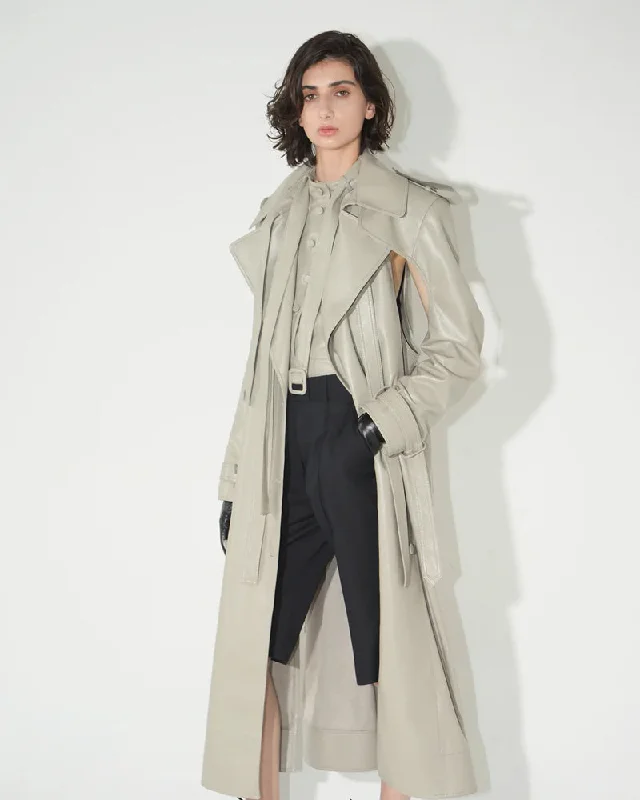 Off White Double Breasted Duster Leather Trench Coat Trench Raincoat Windbreaker