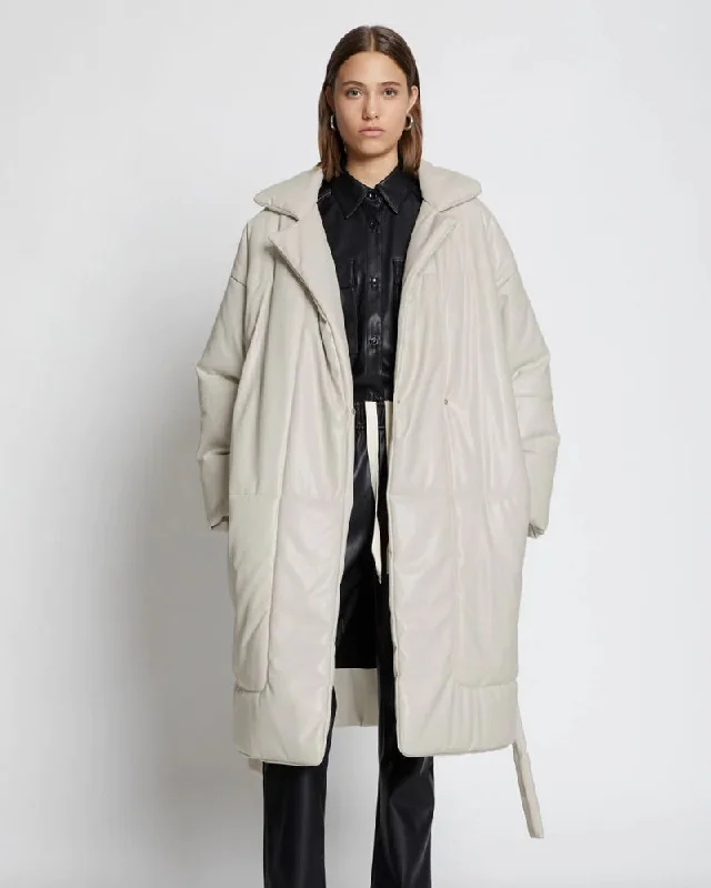 Off White Faux Leather Puffer Trench Coat Cuffed Rolled Raglan