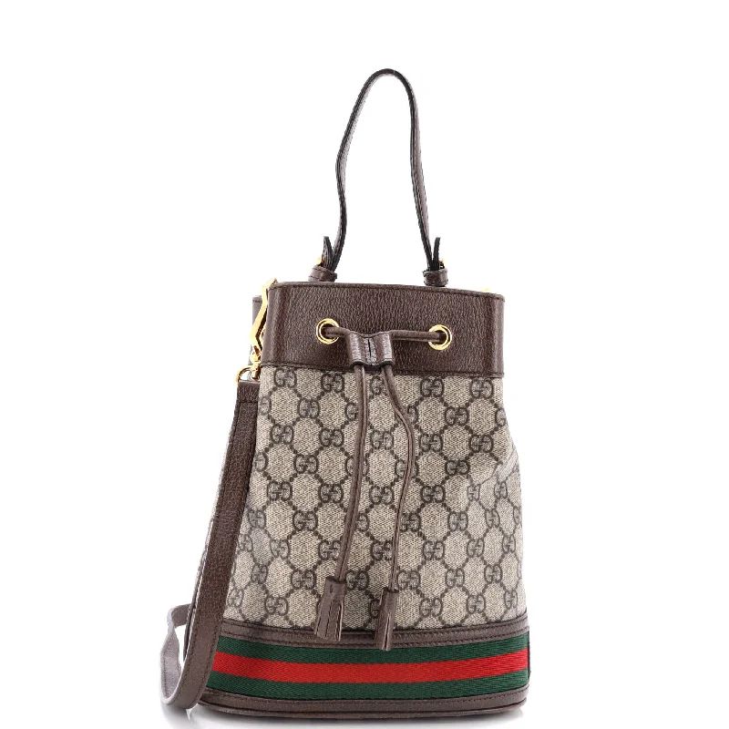 Ophidia Bucket Bag GG Coated Canvas Small Buttoned Zippered Snapped