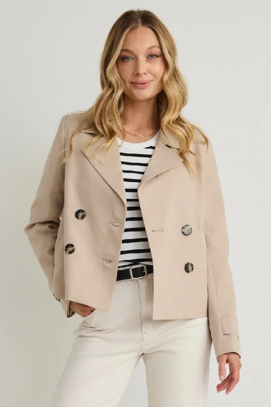 Pathway Taupe Cropped Trench Coat Bomber Denim Leather