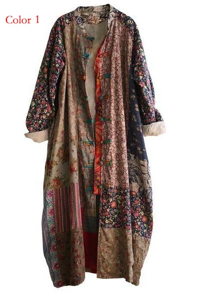 Print Floral Trench Vintage Coats 2020 Autumn New Cotton Linen Trench Coat Coat Overcoat Trench Coat