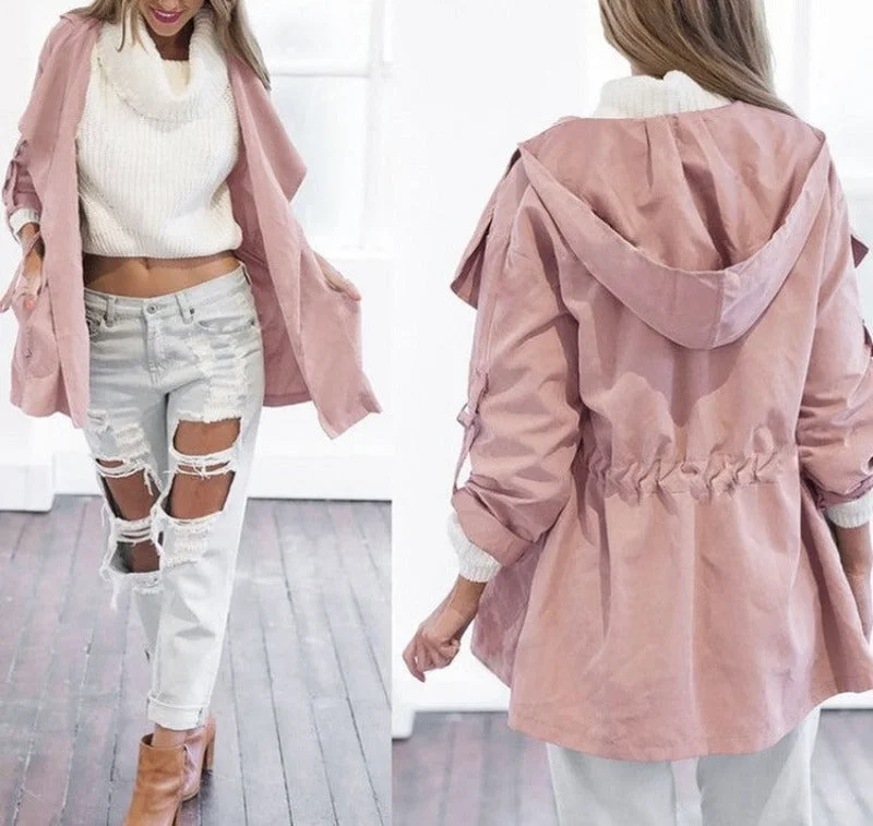 Solid color hooded trench coat Chenille Brocade Lace
