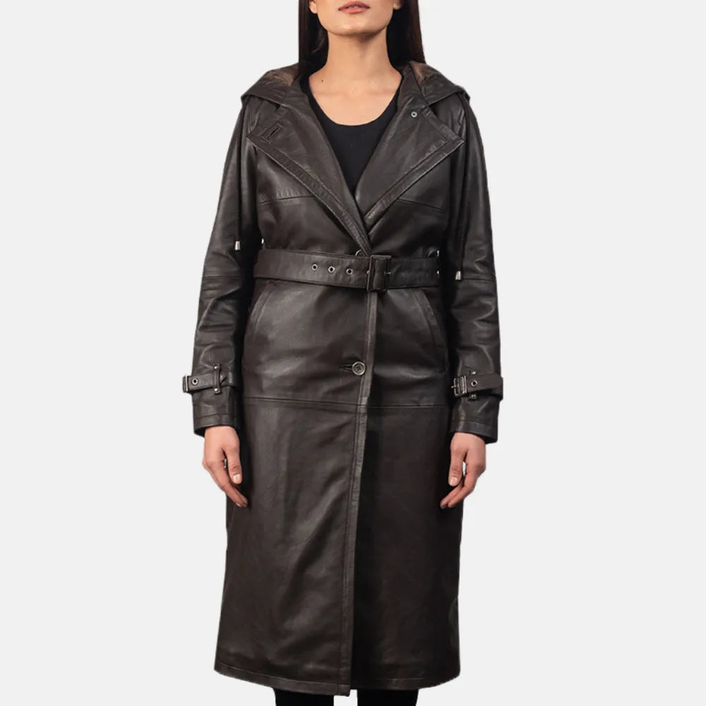 Hooded Brown Trench Coat for Women Trench Raincoat Windbreaker