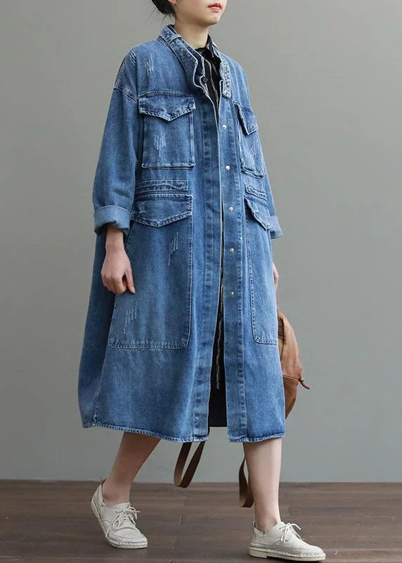 Unique Blue Pockets Button Loose Fall Denim Long sleeve Coats trench coats Raincoat Turtleneck Coat Wrap Coat Unique Blue Pockets Button Loose Fall Denim Long sleeve Coats trench coats Raincoat Turtleneck Coat Wrap Coat