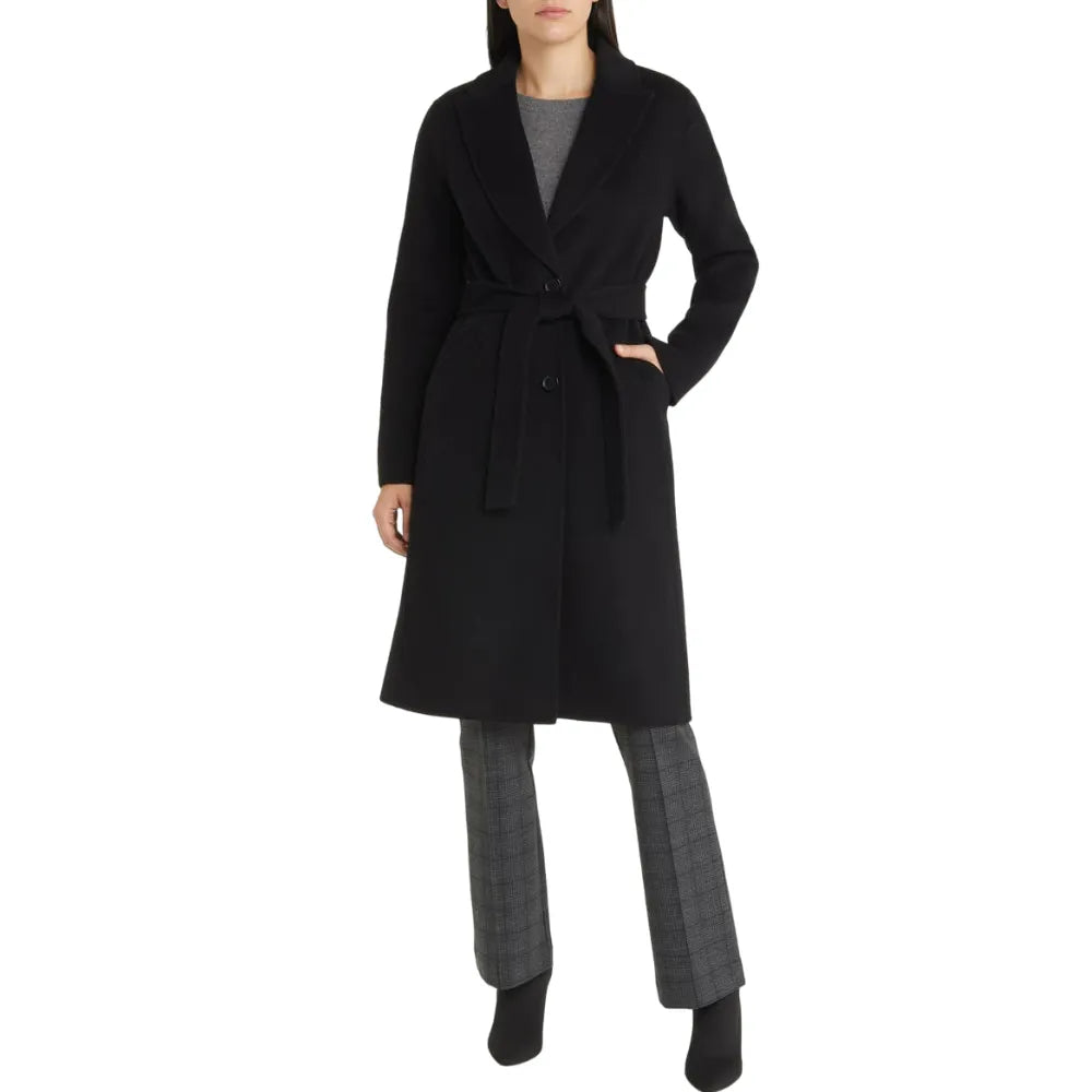 Womens Black Belted Wool Coat Vest Waistcoat Gilet