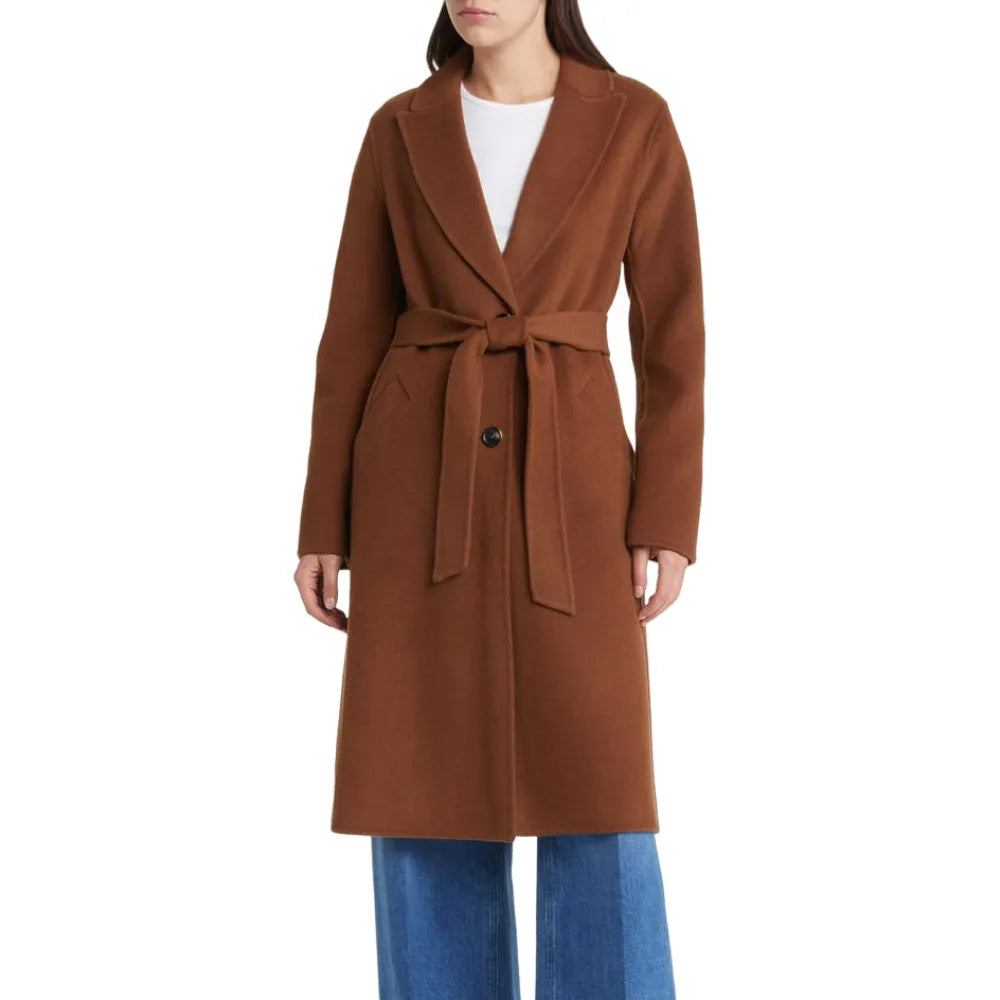 Womens Brown Belted Wool Coat Bolero Crop Top Camisole