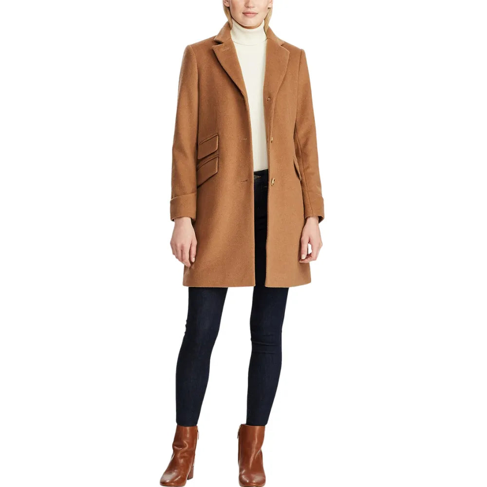 Womens Brown Wool Blend Coat Quilted Jacket Anorak Windbreaker